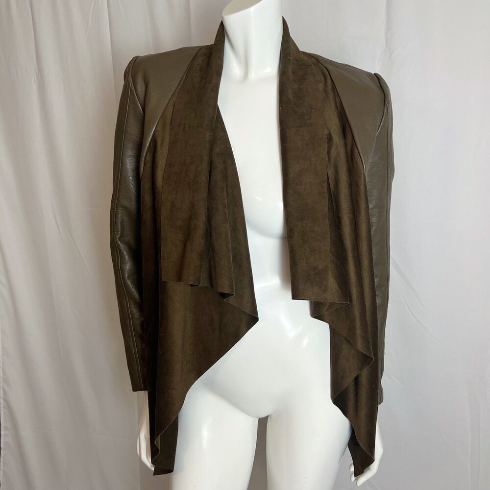 BNCI by Blanc Noir Dark Brown Faux Leather Jacket Cardigan Size S
